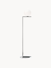 Lámpara de pie regulable IC Lights, Pantalla: vidrio, Estructura: metal recubierto, Cable: plástico, Plateado, Al 135 cm