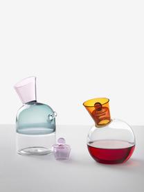 Handgefertigte Essig- & Ölflasche Travasi, Borosilikatglas, Hellblau, Hellrosa, Transparent, Ø 8 x H 16 cm