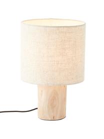 Kleine Skandi-Tischlampe Pia aus Holz und Leinen, Lampenschirm: Leinen, Lampenfuß: Holz, FSC-zertifikat, Beige, Helles Holz, Ø 20 x H 30 cm
