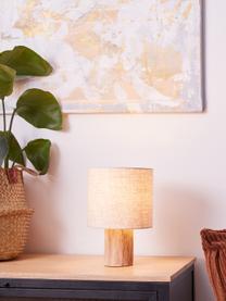 Petite lampe à poser en bois et lin Pia, Beige, bois clair, Ø 20 x haut. 30 cm