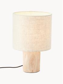 Lámpara de mesa pequeña de madera y lino Pia, estilo escandinavo, Pantalla: lino, Cable: tela, Beige, Ø 20 x Al 30 cm