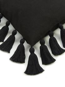 Housse de coussin 40x40 en coton noir à houppes Shylo, 100 % coton, Noir, larg. 40 x long. 40 cm