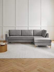 Samt-Schlafsofa Luna (3-Sitzer) mit Matratze, Bezug: Samt (100 % Polyester) De, Gestell: Massives Buchenholz, Schi, Füße: Metall, galvanisiert Dies, Samt Grau, B 270 x T 184 cm, Eckteil rechts