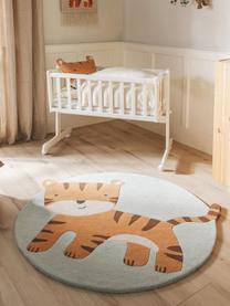 Handgetuft kindervloerkleed Savannah van wol, Saliegroen, oranje, meerkleurig, Ø 120 cm (maat S)