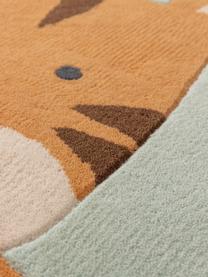 Handgetufteter Kinderteppich Savannah aus Wolle, Salbeigrün, Orange, Mehrfarbig, Ø 120 cm (Größe S)