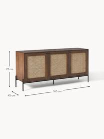 Credenza con intreccio viennese Vienna, Piedini: metallo verniciato a polv, Legno di mango, Larg. 165 x Alt. 78 cm