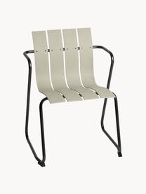 Silla con reposabrazos artesanal para exterior Ocean, Estructura: acero reciclado recubiert, Beige claro, negro, An 60 x F 56 cm