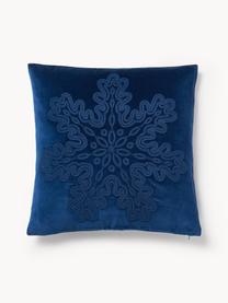 Housse de coussin en velours avec motif hivernal Celeste, Bleu foncé, larg. 60 x long. 60 cm