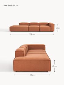 Chaise longue XL componibile Lennon, Rivestimento: poliestere Il rivestiment, Struttura: legno di pino massiccio, , Piedini: plastica Questo prodotto , Tessuto terracotta, Larg. 357 x Prof. 119 cm, schienale a sinistra