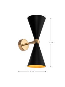 Retro-Wandleuchte Vesper, Schwarz, Goldfarben, T 18 x H 32 cm