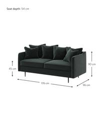 Sofá de terciopelo Esme (2 plazas), Tapizado: 100% terciopelo de poliés, Estructura: madera dura, madera bland, Patas: metal recubierto Alta res, Gris antracita, An 176 x F 96 cm