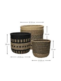 Set de cestas de seegras Banda, 3 pzas., Algas marinas, Tonos marrones, negro, beige, Set de diferentes tamaños