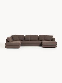 Sofa Bouclé Tribeca, Tapicerka: Bouclé (93% poliester, 6%, Stelaż: drewno bukowe, drewno sos, Nogi: drewno sosnowe Ten produk, Ciemnobrązowy Bouclé, S 356 x G 192 cm, lewostronna