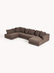 Sofa Bouclé Tribeca, Tapicerka: Bouclé (93% poliester, 6%, Stelaż: drewno bukowe, drewno sos, Nogi: drewno sosnowe Ten produk, Ciemnobrązowy Bouclé, S 356 x G 192 cm, lewostronna