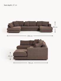 Sofa Bouclé Tribeca, Tapicerka: Bouclé (93% poliester, 6%, Stelaż: drewno bukowe, drewno sos, Nogi: drewno sosnowe Ten produk, Ciemnobrązowy Bouclé, S 356 x G 192 cm, lewostronna