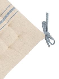 Cuscino sedia a righe con fiocchi blu Capri, 100% cotone, Bianco, blu, Larg. 40 x Alt. 4 cm