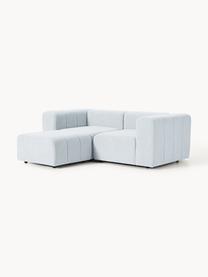 Modulares Bouclé-Sofa Lena (3-Sitzer) mit Hocker, Bezug: Bouclé (93 % Polyester, 6, Gestell: Buchenholz, Spanplatte, H, Bouclé Hellblau, B 211 x T 181 cm