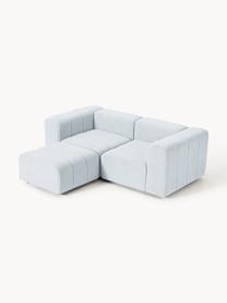 Modulares Bouclé-Sofa Lena (3-Sitzer) mit Hocker, Bezug: Bouclé (93 % Polyester, 6, Gestell: Buchenholz, Spanplatte, H, Bouclé Hellblau, B 211 x T 181 cm