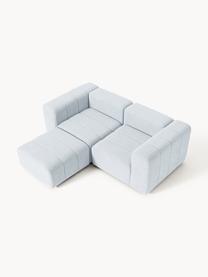 Modulares Bouclé-Sofa Lena (3-Sitzer) mit Hocker, Bezug: Bouclé (93 % Polyester, 6, Gestell: Buchenholz, Spanplatte, H, Bouclé Hellblau, B 211 x T 181 cm