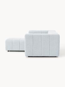 Modulares Bouclé-Sofa Lena (3-Sitzer) mit Hocker, Bezug: Bouclé (93 % Polyester, 6, Gestell: Buchenholz, Spanplatte, H, Füße: Kunststoff, Bouclé Hellblau, B 211 x T 181 cm