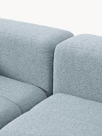 Modulares Bouclé-Sofa Lena (3-Sitzer) mit Hocker (links/rechts), Bezug: Bouclé (93 % Polyester, 6, Gestell: Buchenholz, Spanplatte, H, Füße: Kunststoff, Bouclé Hellblau, B 211 x T 181 cm