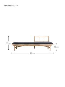 Bamboehouten daybed Mandisa met ligkussen, Frame: bamboehout, naturel, Licht hout, zwart, B 215 x D 100 cm