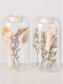 Teelichthalter Eleonora mit Trockenblumen, 2er-Set, Glas, Trockenblumen, Transparent, Mehrfarbig, Ø 8 x H 16 cm