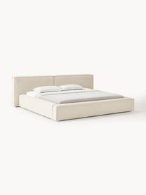 Letto imbottito con contenitore Lennon, Rivestimento: 100% poliestere Il rivest, Struttura: legno di pino massiccio, , Piedini: legno, plastica Questo pr, Tessuto bianco latte, Larg. 208 x Lung. 243 cm (superfice 140 x 200 cm)