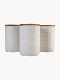 Bocaux de rangement avec motif texturé Geometry, 3 élém., Blanc, bois foncé, Ø 10 x haut. 15 cm