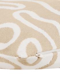 Housse de coussin réversible en maille fine beige Amina, Beige/blanc