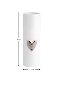 XS porseleinen vazen Heart, 2 stuks, Porselein, Wit, zilverkleurig, Ø 4 x H 9 cm