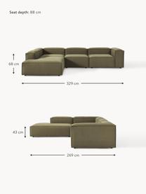 Modulares XL-Ecksofa Lennon, Bezug: 100 % Polyester Der strap, Gestell: Massives Kiefernhol, Sper, Füße: Kunststoff Dieses Produkt, Webstoff Olivgrün, B 329 x T 269 cm, Eckteil links