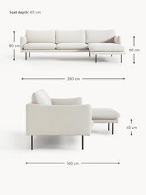 Ecksofa Moby, Bezug: Polyester Der hochwertige, Gestell: Massives Kiefernholz, Füße: Metall, pulverbeschichtet, Webstoff Off White, B 280 x T 160 cm, Eckteil links