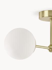 Grote wandlamp Beth van opaalglas, Frame: vermessingd metaal, Wit, goudkleurig, D 20 x H 45 cm