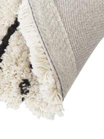 Tappeto rotondo e soffice a pelo lungo fatto a mano Dunya, Retro: 100% cotone, Beige, nero, Ø 140 cm