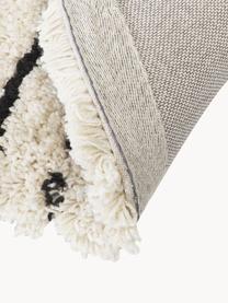 Runder flauschiger Hochflor-Teppich Dunya, handgetuftet, Flor: 100% Polyester, Beige, Schwarz, Ø 140 cm (Größe M)