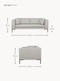 Canapé 3 places avec pieds en métal Emma, Tissu beige clair, larg. 227 x prof. 100 cm