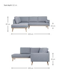 Divano angolare 3 posti in tessuto blu grigio Saint, Rivestimento: poliestere 50.000 cicli d, Struttura: legno di pino massiccio, , Tessuto blu grigio, Larg. 243 x Prof. 220 cm