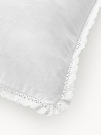 Housse de coussin 40x80 en percale de coton avec broderies et bordure décorative Juliette, Blanc, larg. 50 x long. 70 cm