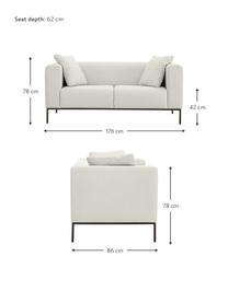 Sofa Carrie (2-Sitzer) mit Metall-Füssen, Bezug: Polyester 50.000 Scheuert, Gestell: Spanholz, Hartfaserplatte, Webstoff Hellgrau, B 176 x T 86 cm