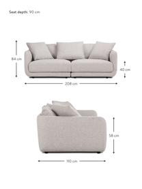 Sofa modułowa Jasmin (3-osobowa), Tapicerka: 100% poliester Dzięki tka, Nogi: tworzywo sztuczne, Jasnoszara tkanina, S 208 x W 84 cm