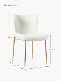 Bouclé stoel Tess, Bekleding: fluweel (polyester) Met 3, Poten: metaal, gepoedercoat, Bouclé crèmewit, goudkleurig, B 49 x D 64 cm