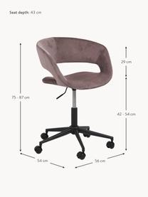 Samt-Drehstuhl Grace, höhenverstellbar, Bezug: Polyestersamt 25.000 Sche, Gestell: Metall, pulverbeschichtet, Samt Mauve, B 56 x T 54 cm