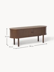 Credenza bassa con frontale millerighe Calary, Gambe: legno di quercia massicci, Legno di quercia laccato marrone scuro, Larg. 138 x Alt. 55 cm