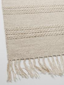 Bavlněný koberec se strukturou tkaných pruhů a třásněmi Tanya, Přírodní bílá