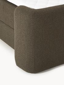 Bouclé-Boxspringbett Perla mit Stauraum, Bezug: Bouclé (71 % Polyacryl, 2, Matratze: 7-Zonen-Taschenfederkernm, Füße: Kunststoff Dieses Produkt, Bouclé Olivgrün, B 140 x L 200, Härtegrad H2