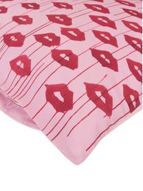 Funda nórdica de satén de diseño Kacy, Rosa y rojo estampado, Cama 90 cm (155 x 220 cm)