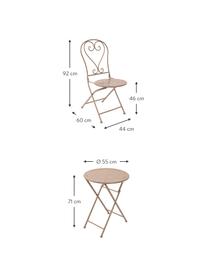 Mobilier de balcon, pliable Bovery, 3 élém., Métal, enduit, Beige, Lot de différentes tailles