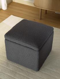 Pouf contenitore in bouclé grigio scuro Winou, Rivestimento: 100% poliestere Il rivest, Tessuto bouclé grigio scuro, Larg. 50 x Alt. 48 cm