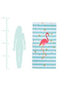 Strandtuch Case Flamingo, Rückseite: Frottier, Blau, Weiss, Pink, Goldfarben, 90 x 180 cm